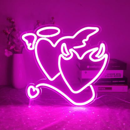 Angel and Devil Hearts Neon