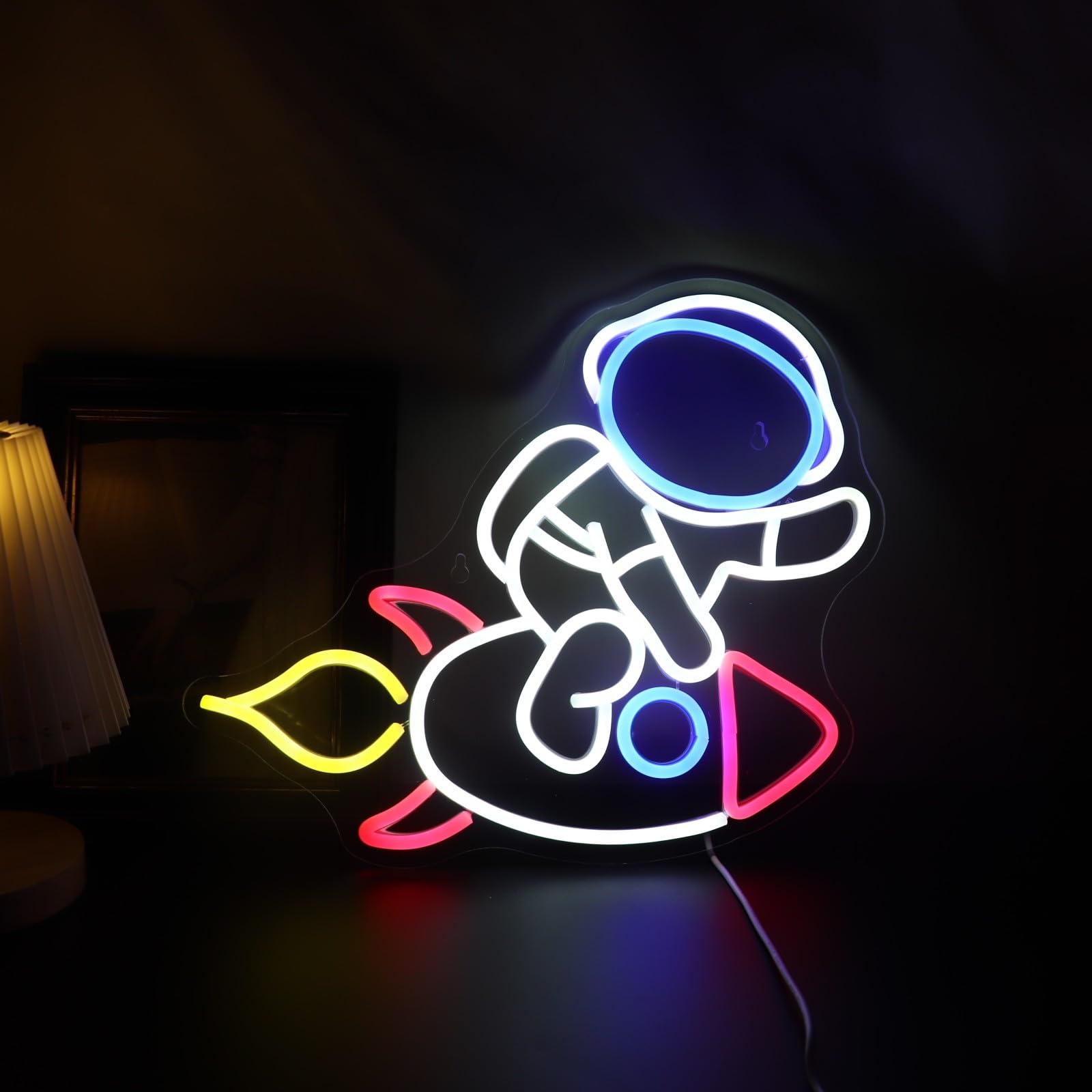 Astronaut and Rocket Neon Light