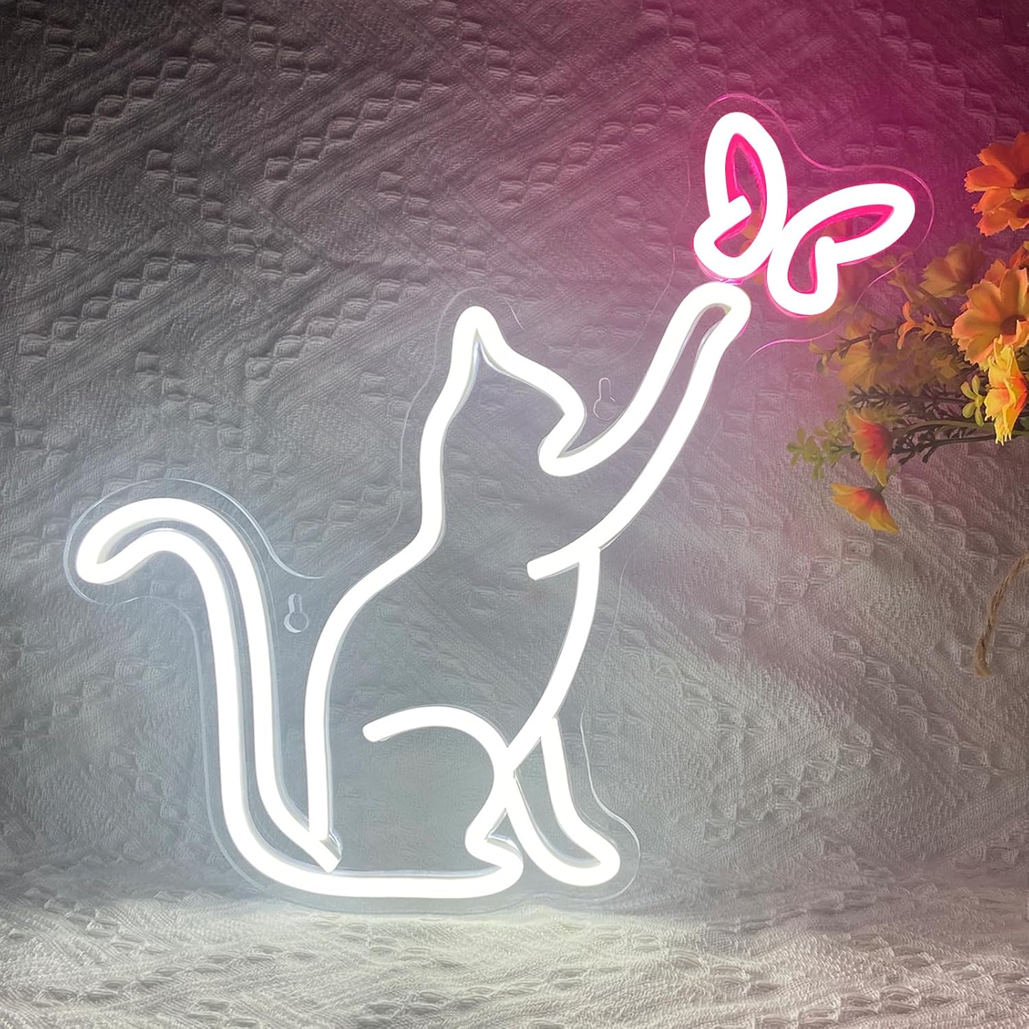 Cat and butterfly neon decoration