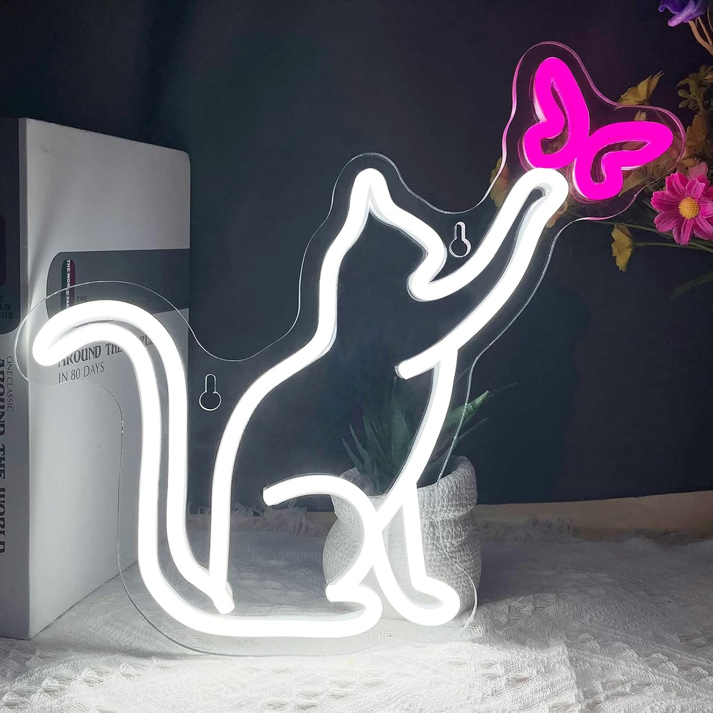 Cat and butterfly neon light