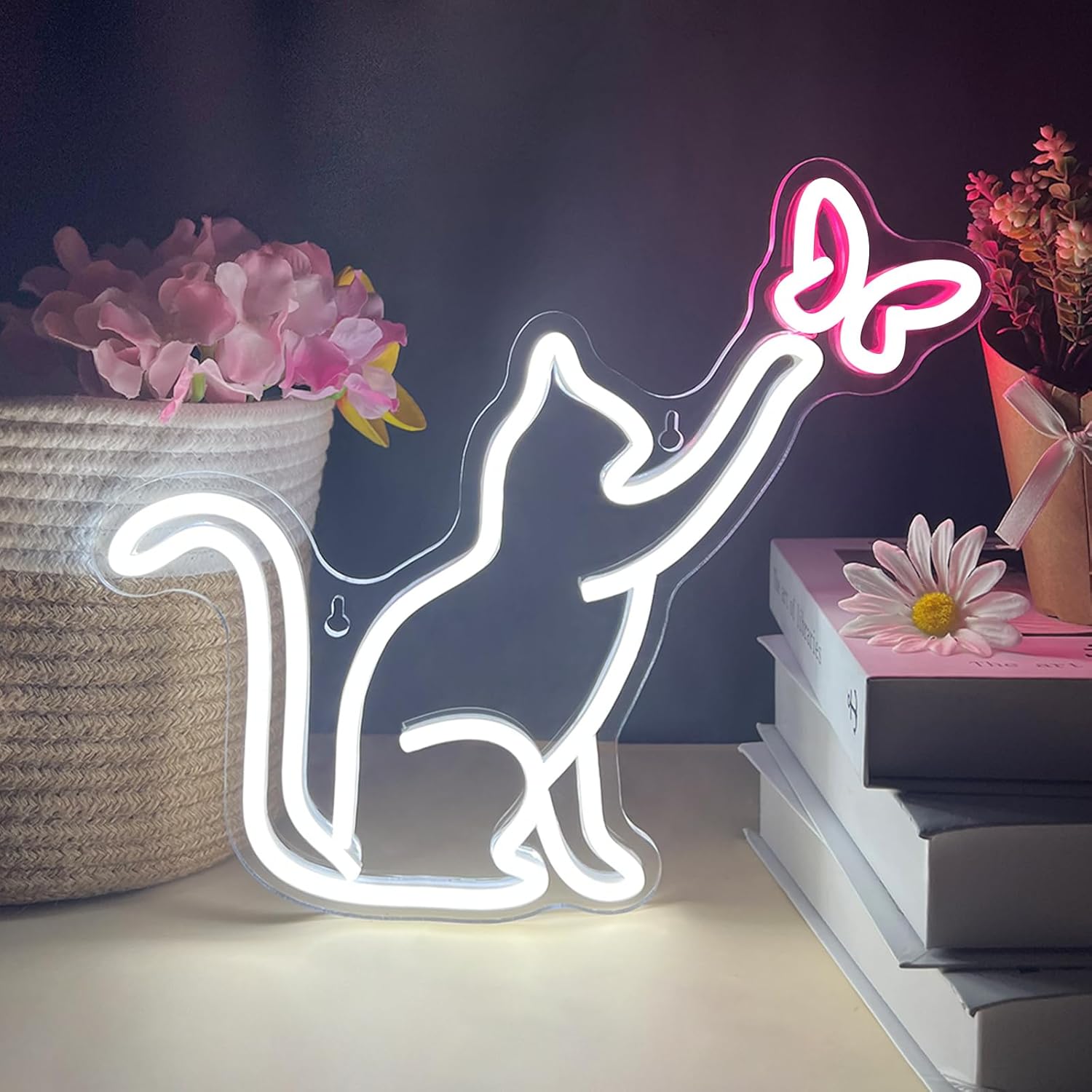 Cat and butterfly neon sign