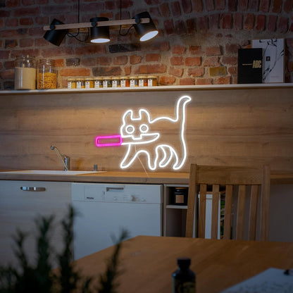 Cat and knife neon light for home