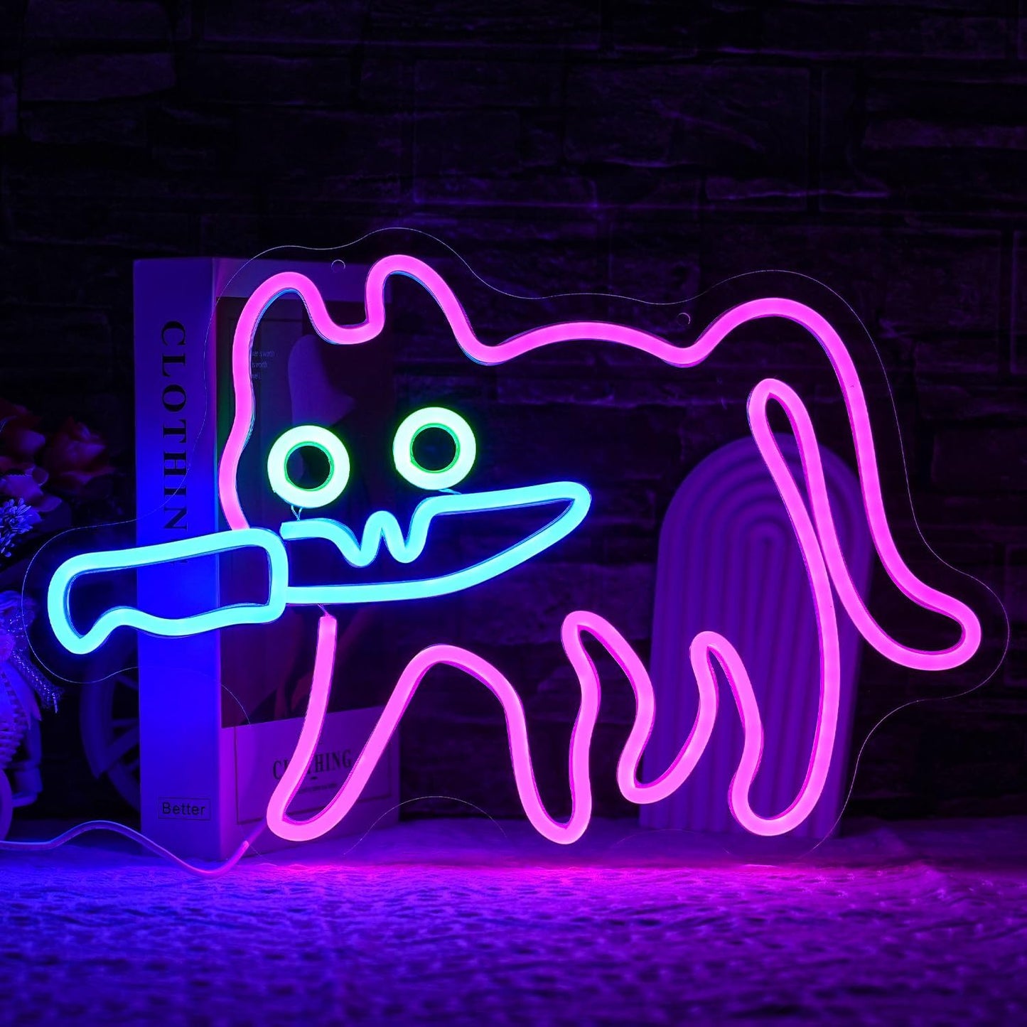 Cat and knife neon sign Pink