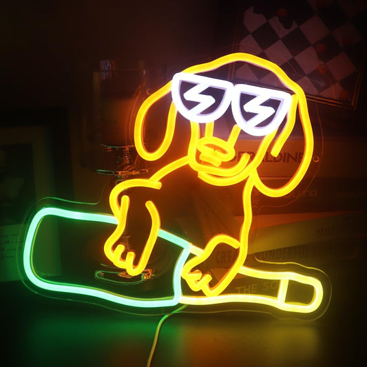 Dachchund Dog Wine Neon Sign