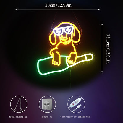 Dachchund Dog Wine Neon for Bar