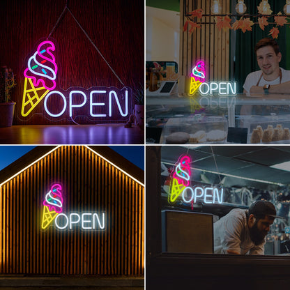 Ice cream open neon light