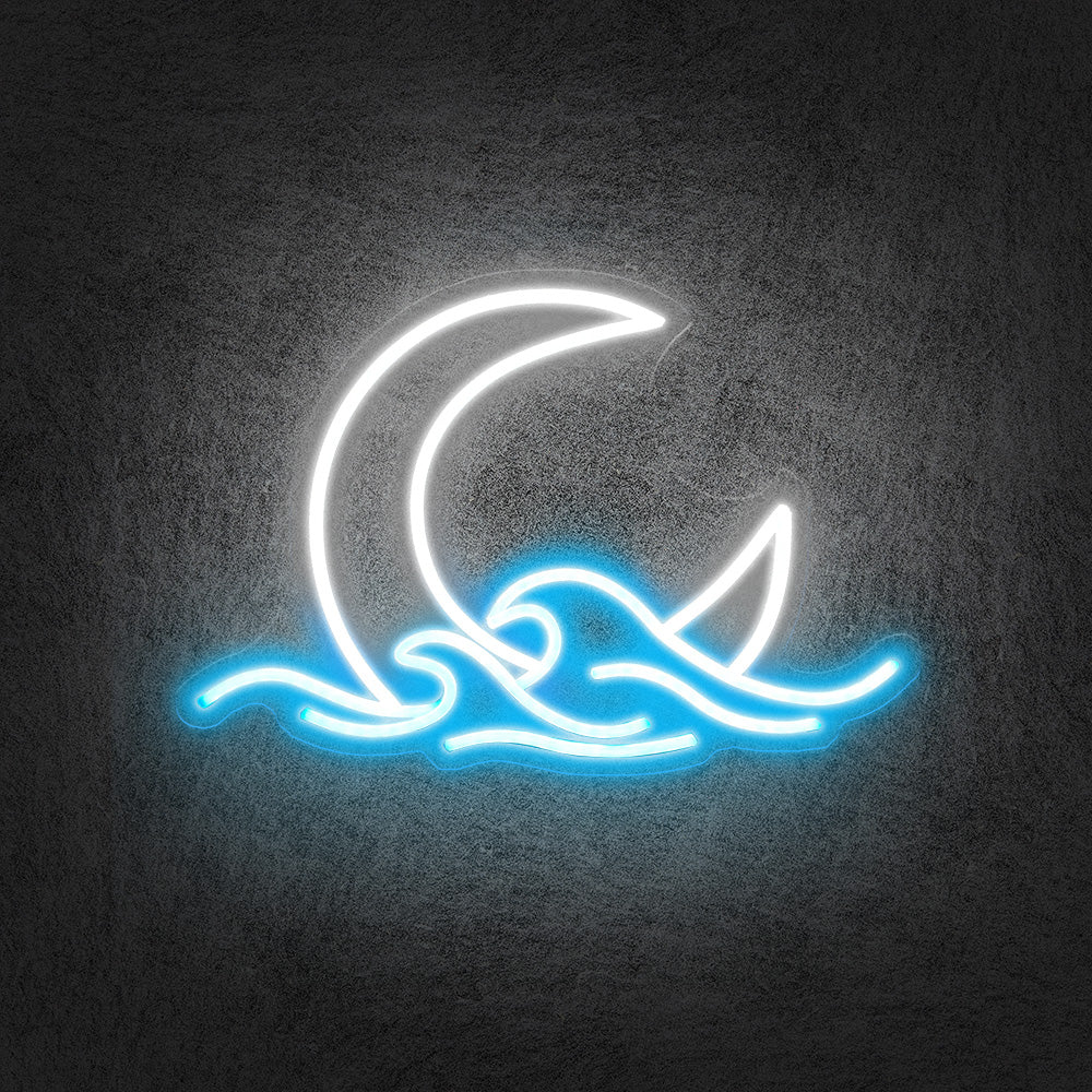 Moon and wave neon sign