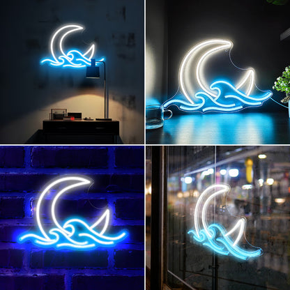 Moon and wave neon light