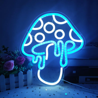 Mushroom neon sign blue