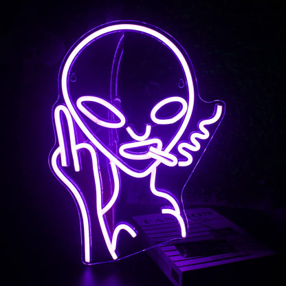 Smoking Alien Neon Sign