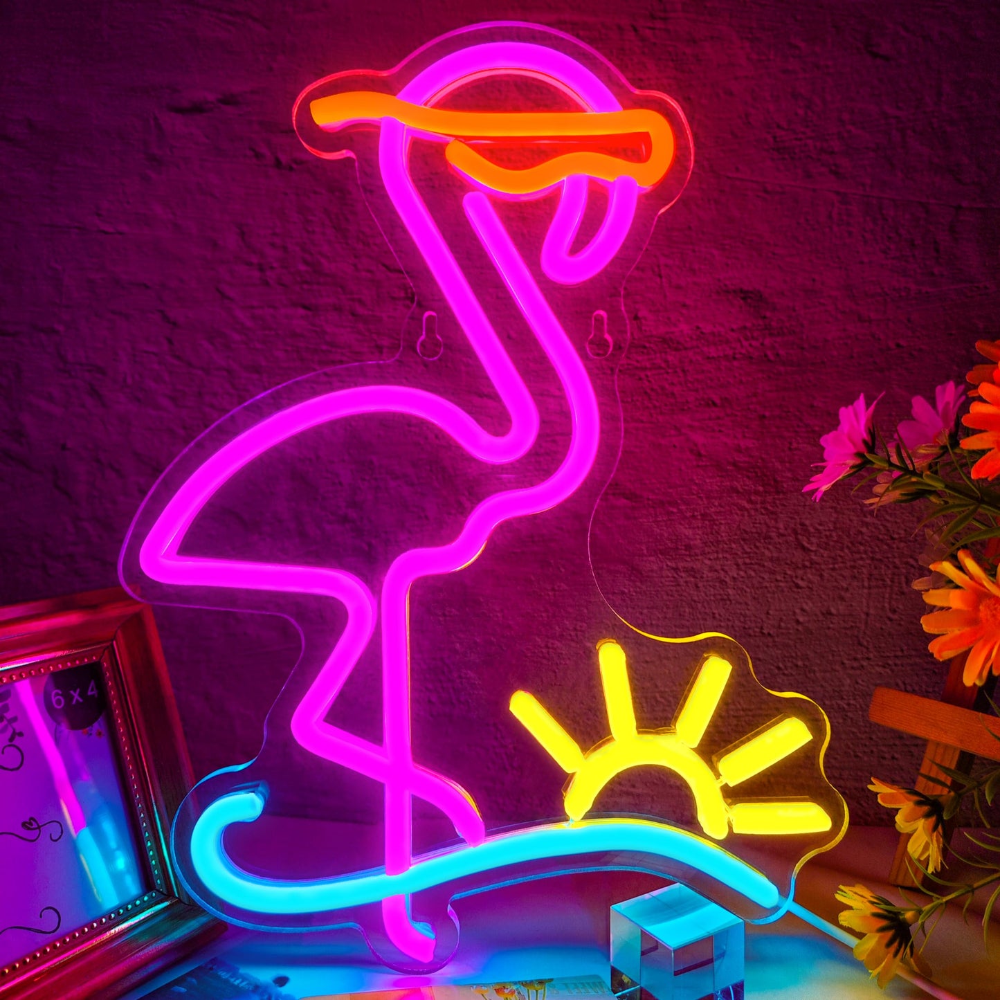 Sunglasses flamingo neon sign