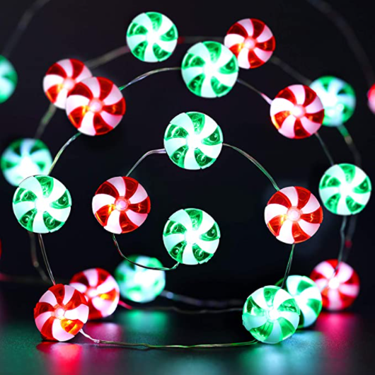 Red and Green Christmas Candy String Lights (Warm White)